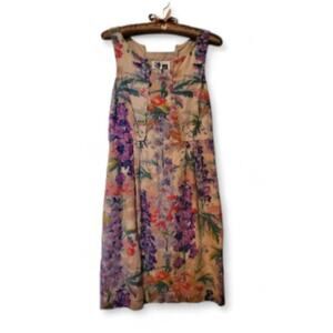 Anthropologie Edme & Esyllte Linen Garden Foxglove Sea Salt Floral Dress size 2